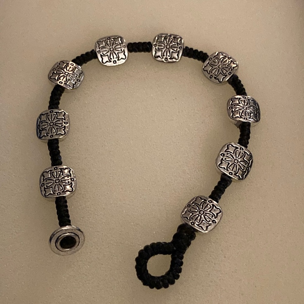 NWOT - Black Braided Rope Bracelet With Square Silver Charms